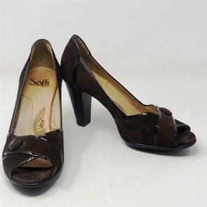 Sofft Peep-Toe Brown Suede Pumps Patent Leather